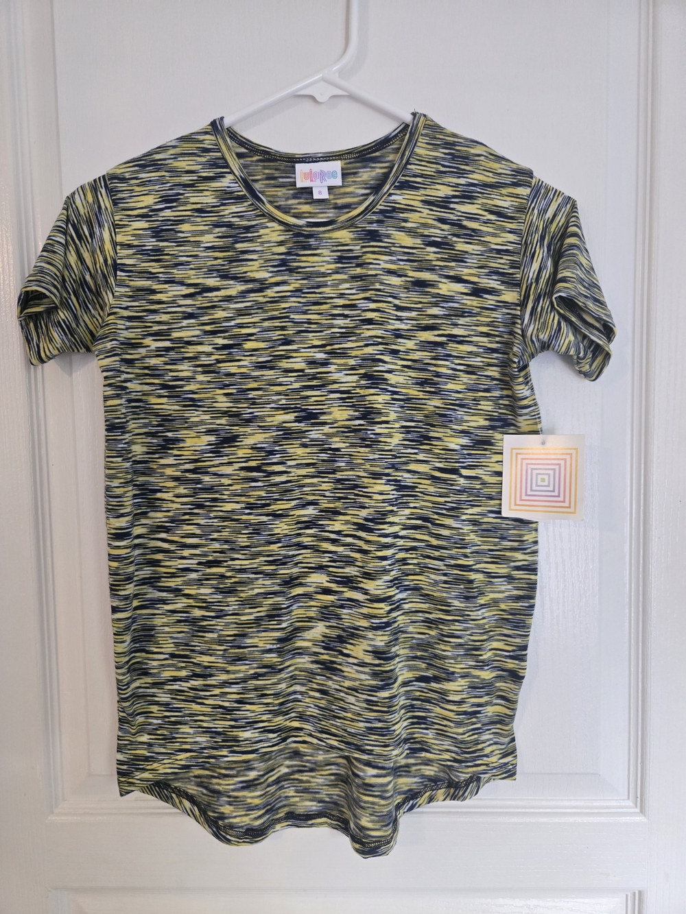 LuLaRoe Girls' Yellow & Blue Space-Dye Gracie Short Sleeve Top Size 8